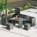 6pcs Outdoor Patio Wicker Sectional Furniture Set with Adjustable Seat,Storage Box,Removable Covers and Table