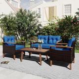 Garden Furniture, Patio Seating Set, PE Rattan Outdoor Sofa Set, Wood Table and Legs