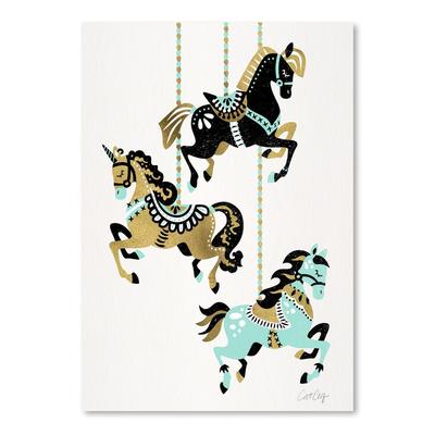 Americanflat - Carousel Horses Mint Gold by Cat Coquillette - 16"x20" Poster Art Print