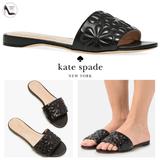 Kate Spade Shoes | Kate Spade Emmie Floral Embossed Slide Sandals Black Leather Flat Mules 9.5 | Color: Black | Size: 9.5
