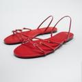 Zara Shoes | Buckled Flat Leather Sandals (6.5) | Color: Red | Size: 6.5