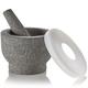 Pill Crusher Set - Easy Grip Non-Slip Granite Mortar and Pestle Muddler & Deep Bowl with Silicone Lid - Grinder for Pills, Tablets, Vitamins