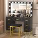 Everly Quinn Marquavious 43.3" Large Makeup Vanity Wood in Black | 55.12 H x 43.3 W x 16.2 D in | Wayfair AF5CBB9F743E42E9B7073DF06E12CCFE