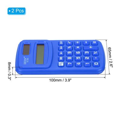 2Pcs Pocket Size Mini Calculator, 8 Digit Dual Power Calculator