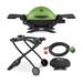 Weber Q 1200 Liquid Propane Grill (Green) with Portable Cart Bundle