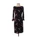 Nine West Casual Dress - Sheath Crew Neck 3/4 sleeves: Black Floral Dresses - Women's Size 2