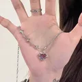 Collier pendentif coeur en cristal violet pour femme mode coréenne cristal noir E-girl clavicule