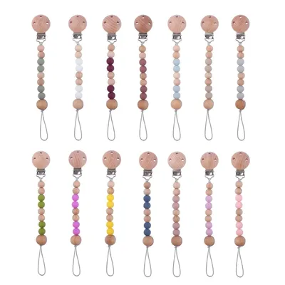 Attache-tétine en silicone avec perles de hêtre pour bébé porte-sucette jouet de dentition bébé