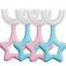 Kids U Shaped Toothbrush Manual Toothbrush with Food Grade Silicone Brush Head 360 Degree Oral Cleaning Teeth Whitening Toothbrush for Kids and Toddlers Age 2-6 4 Pack (Star)