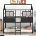 Twin over Twin Size Metal Low Bunk Bed with Roof and Guardrail