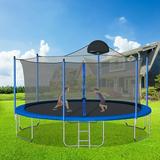 Sumdeal 14FT Kids Trampoline with Basketball Hoop and triangular prevents basketballs out of trampoline Trampolines for Kids Family Jumping and Ladder Basketball Trampoline with Full Safe design