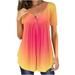 PIMOXV Women s Ombre Tie Dye Crewneck Button Down Short Sleeve Tunic Tops Henley Shirts Long Sleeve Compression Shirts for Women
