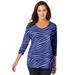 Plus Size Women's Stretch Cotton Scoop Neck Tee by Jessica London in French Blue Zebra (Size 30/32) 3/4 Sleeve Shirt