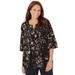 Plus Size Women's GEORGETTE PINTUCK BLOUSE by Catherines in Black Painterly Floral (Size 2X)