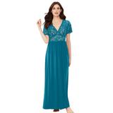 Plus Size Women's Long Lace Top Stretch Knit Gown by Amoureuse in Deep Teal (Size 1X)