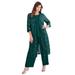 Plus Size Women's Three-Piece Lace Duster & Pant Suit by Roaman's in Emerald Green (Size 42 W) Duster, Tank, Formal Evening Wide Leg Trousers