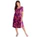 Plus Size Women's Ultrasmooth® Fabric V-Neck Swing Dress by Roaman's in Berry Flower Vine (Size 34/36)