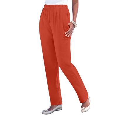 Plus Size Women's Plus Size Straight Leg Soft Knit Pull-On Pant by Roaman's in Copper Red (Size 2X) Pull On Elastic Waist