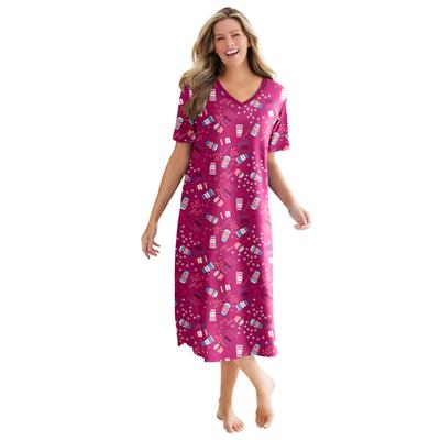 Plus Size Women's Long Print Sleepshirt by Dreams & Co. in Pomegranate Coffee Cup (Size 1X/2X) Nightgown