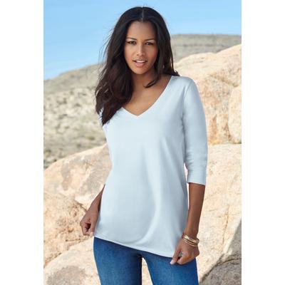 Plus Size Women's Ultimate Long Sleeve V Neck Tee by Roaman's in Pale Blue (Size 42/44) Shirt