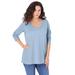 Plus Size Women's Long-Sleeve V-Neck Ultimate Tee by Roaman's in Pale Blue (Size 42/44) Shirt