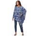 Plus Size Women's Asymmetric Ultra Femme Tunic by Roaman's in Blue Layered Ikat (Size 30/32) Long Shirt