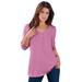 Plus Size Women's Long-Sleeve Henley Ultimate Tee with Sweetheart Neck by Roaman's in Mauve Orchid (Size 2X) 100% Cotton Shirt