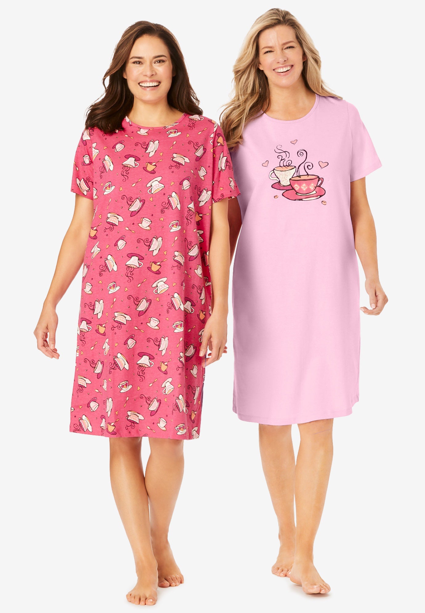 Plus Size Women's 2-Pack Short-Sleeve Sleepshirt by Dreams & Co. in Pink Tea Cup (Size 5X/6X) Nightgown