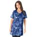 Plus Size Women's Short-Sleeve V-Neck Ultimate Tunic by Roaman's in Blue Butterfly Bloom (Size 6X) Long T-Shirt Tee