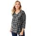 Plus Size Women's Stretch Cotton V-Neck Tee by Jessica London in Black Abstract Dot (Size 18/20) 3/4 Sleeve T-Shirt