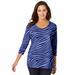 Plus Size Women's Stretch Cotton Scoop Neck Tee by Jessica London in French Blue Zebra (Size 18/20) 3/4 Sleeve Shirt