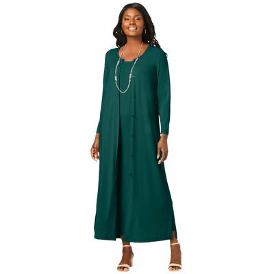 Plus Size Women's 2-Piece Stretch Knit Duster Set by The London Collection in Emerald Green (Size 18/20)