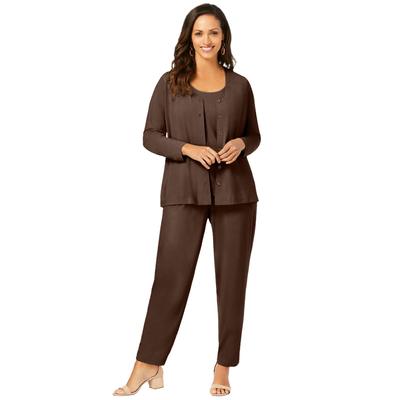 Plus Size Women's 4-Piece Stretch Knit Wardrober by The London Collection in Chocolate (Size 14/16)