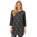 Plus Size Women's Perfect Printed Three-Quarter-Sleeve Scoopneck Tunic by Woman Within in Black Bandana Paisley (Size 5X)