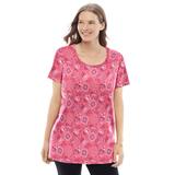 Plus Size Women's Perfect Printed Short-Sleeve Scoopneck Tee by Woman Within in Rose Pink Bandana Paisley (Size M) Shirt