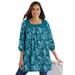 Plus Size Women's Lace Trim Three-Quarter Sleeve Tunic. by Woman Within in Deep Teal Petal Paisley (Size 1X)