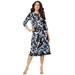 Plus Size Women's Ultrasmooth® Fabric Boatneck Swing Dress by Roaman's in Grey Flower Vine (Size 30/32)