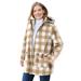 Plus Size Women's Hooded Fleece Coat by Woman Within in Soft Camel Buffalo Plaid (Size 18/20)