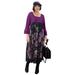 Plus Size Women's Ruffle Sleeve Dress by Soft Focus in Black Plum Purple Paisley Border (Size 2X)