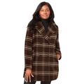 Plus Size Women's A-Line Wool Peacoat by Jessica London in Chocolate Window Plaid (Size 28) Winter Wool Double Breasted Coat