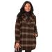 Plus Size Women's A-Line Wool Peacoat by Jessica London in Chocolate Window Plaid (Size 28) Winter Wool Double Breasted Coat