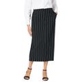Plus Size Women's Tummy Control Bi-Stretch Midi Skirt by Jessica London in Black Pinstripe (Size 22 W)
