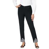 Plus Size Women's True Fit Stretch Denim Straight Leg Jean by Jessica London in Black Flower Embroidery (Size 32) Jeans