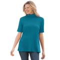 Plus Size Women's Ribbed Short Sleeve Turtleneck by Woman Within in Deep Teal (Size L) Shirt