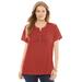 Plus Size Women's Eyelet Henley Tee by Woman Within in Red Ochre (Size 5X) Shirt