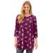 Plus Size Women's Perfect Printed Three-Quarter-Sleeve Scoopneck Tunic by Woman Within in Deep Claret Rose Ditsy Bouquet (Size 5X)