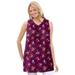 Plus Size Women's Perfect Printed Sleeveless Shirred V-Neck Tunic by Woman Within in Deep Claret Rose Ditsy Bouquet (Size 14/16)