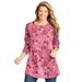 Plus Size Women's Perfect Printed Long-Sleeve Crewneck Tunic by Woman Within in Rose Pink Patchwork (Size M)