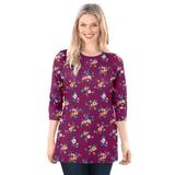 Plus Size Women's Perfect Printed Long-Sleeve Crewneck Tee by Woman Within in Deep Claret Rose Ditsy Bouquet (Size 6X) Shirt