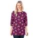 Plus Size Women's Perfect Printed Long-Sleeve Crewneck Tee by Woman Within in Deep Claret Rose Ditsy Bouquet (Size 5X) Shirt